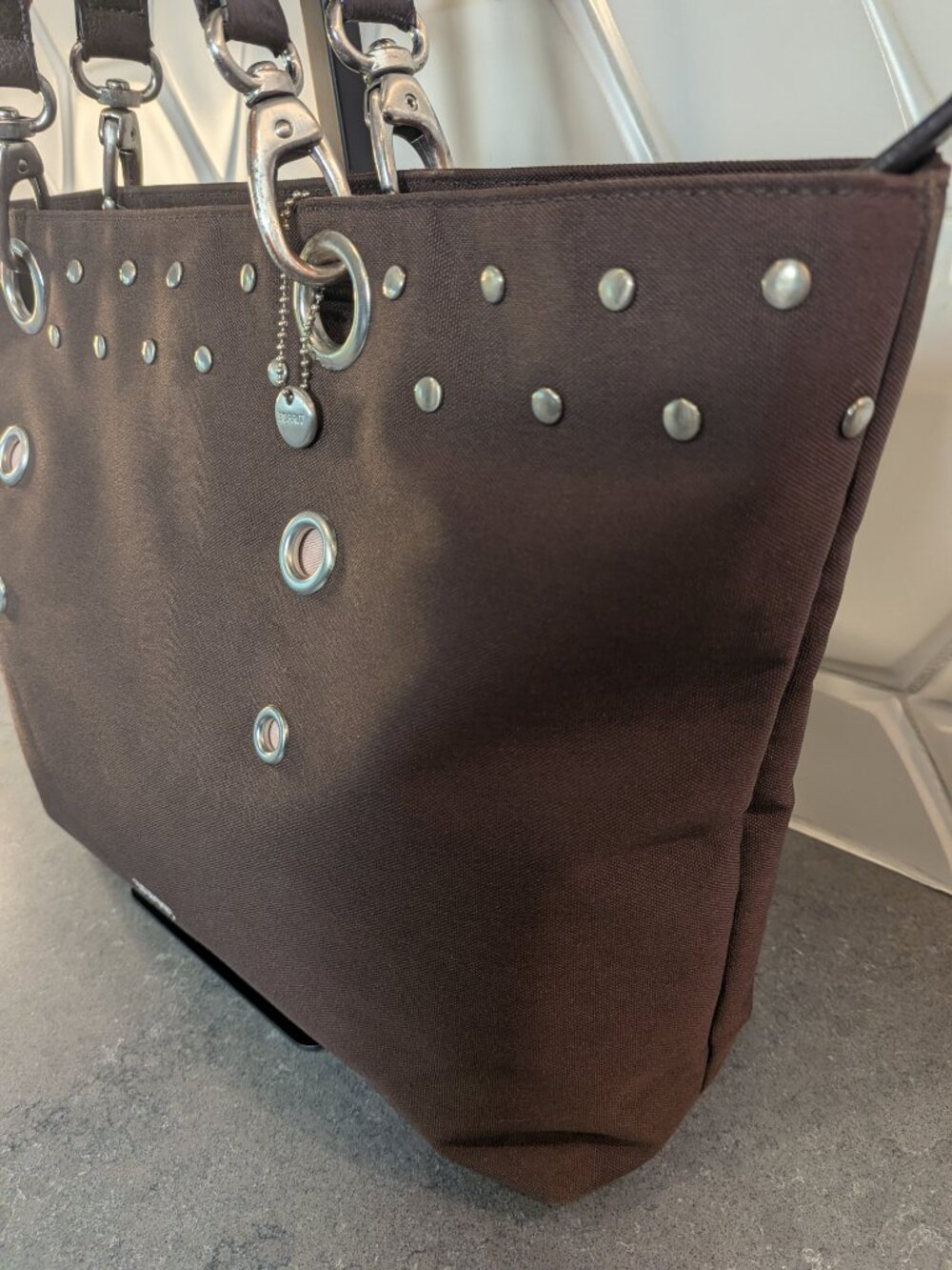 Vintage Y2K Esprit Chocolate Brown Shoulder Bag Studded Grommet 2000s - Picture 3 of 16
